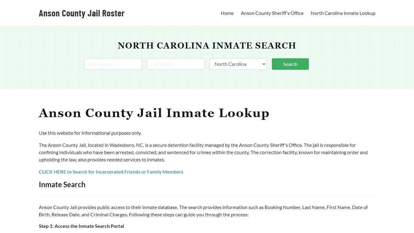 Anson County Jail Roster Lookup, NC, Inmate Search