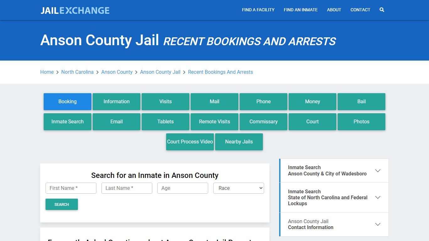 Anson County Jail Recent Bookings And Arrests - Jail Exchange