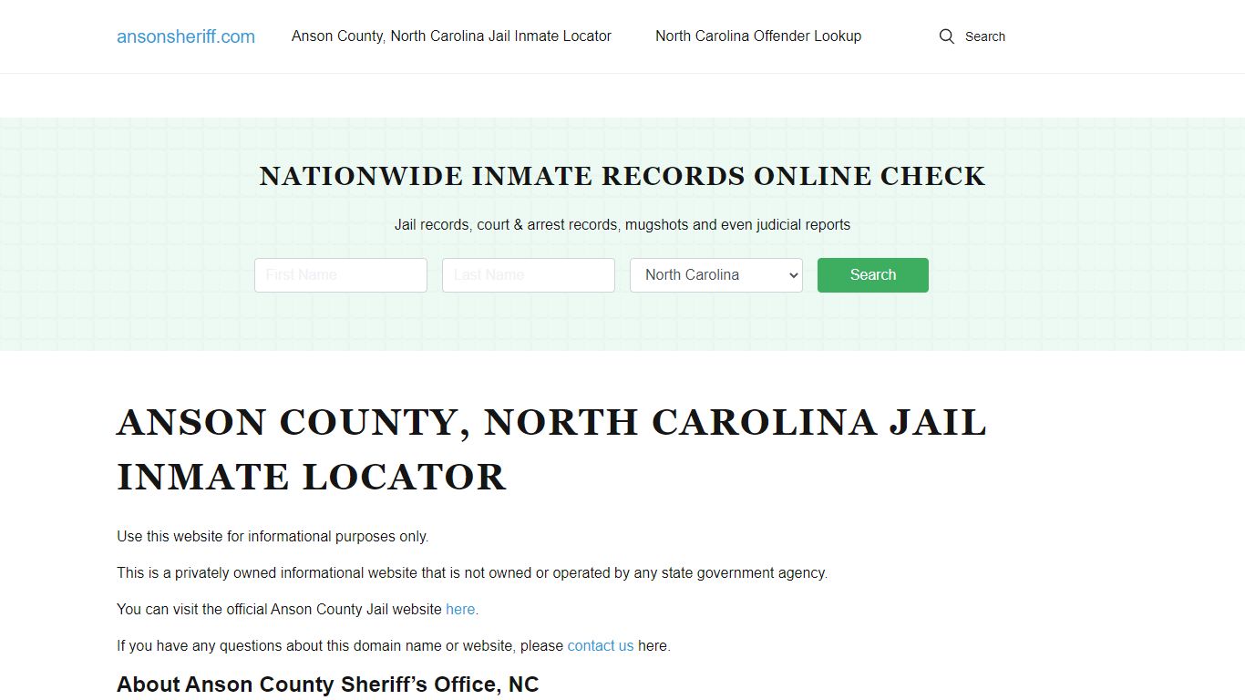 Anson County, North Carolina Jail Inmate Locator