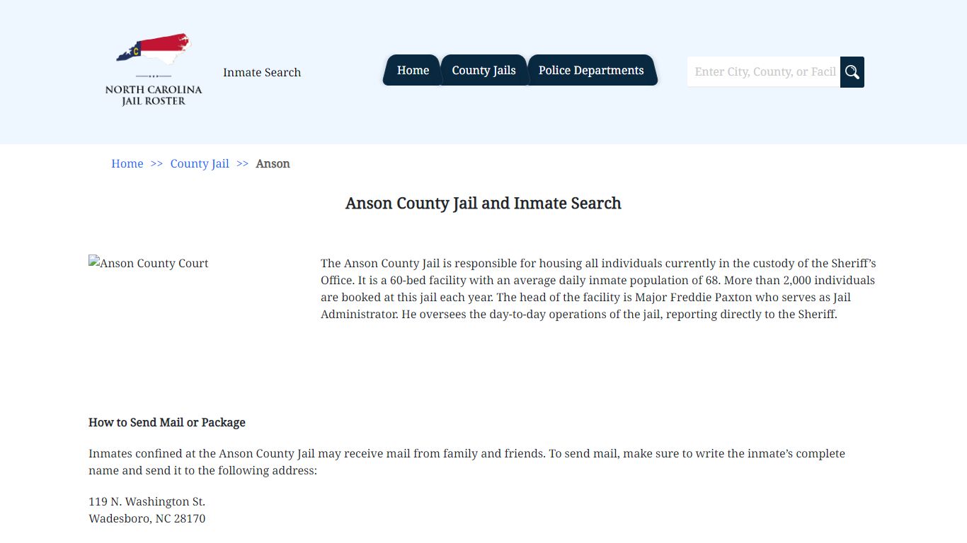 Anson County Jail and Inmate Search | North Carolina Jail Roster